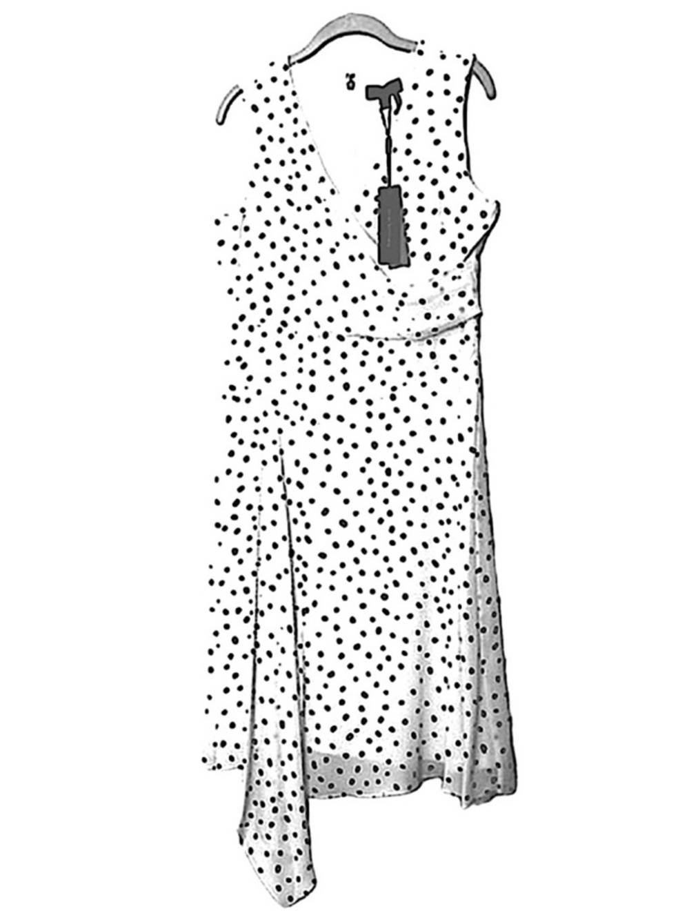 NEW Donna Karan Sleeveless Chiffon Dress V-neck Dotted Midi White Black Size 8